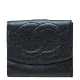 シャネル ココマーク 二つ折り財布 ブラック キャビアスキン レディース CHANEL 中古