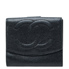 シャネル ココマーク 二つ折り財布 ブラック キャビアスキン レディース CHANEL 中古