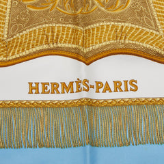 エルメス カレ90 Poste et Cavalerie サーベル飾袋 スカーフ ブルー シルク レディース HERMES 中古