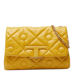 トッズ シグネチャー Tタイムレス キルティング チェーン ショルダーバッグ イエロー レザー レディース TOD’S 中古