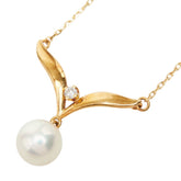 ミキモト K18YG イエローゴールド 750 ダイヤモンド パール7.4mm ネックレス レディース MIKIMOTO 中古