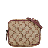 グッチ GGキャンバス 斜め掛け ショルダーバッグ ポーチ 120975 ベージュ ボルドー キャンバス レザー レディース GUCCI 【中古】