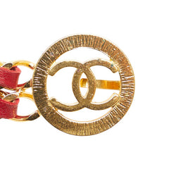 シャネル ココマーク ベルト ダブルチェーン ゴールド レッド メッキ レザー レディース CHANEL 中古