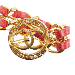 シャネル ココマーク ベルト ダブルチェーン ゴールド レッド メッキ レザー レディース CHANEL 【中古】