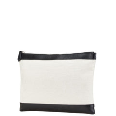 バレンシアガ ネイビークリップM クラッチバッグ 373834 ベージュ ブラック キャンバス レザー レディース BALENCIAGA 中古