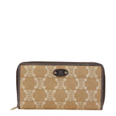 セリーヌ マカダム ラウンドファスナー 長財布 ベージュ ブラウン キャンバス レザー レディース CELINE 【中古】