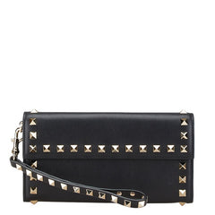 ヴァレンティノ ロックスタッズ 長財布 ブラック ゴールド レザー レディース VALENTINO 中古