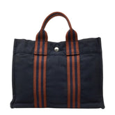 エルメス フールトゥ PM トートバッグ ハンドバッグ ネイビー ブラウン シルバー コットン レディース HERMES 中古