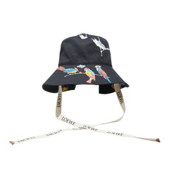 ロエベ パウラズイビザ フィッシャーマンハット ブラック コットン レザー レディース LOEWE 中古