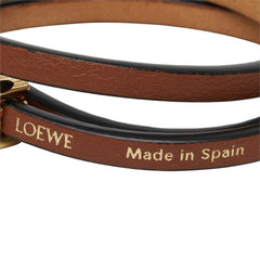ロエベ アナグラム ツイストバングル 3連 レザーバングル サイズM ブラウン カーフ メッキ レディース LOEWE 中古