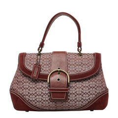 コーチ ミニシグネチャー ハンドバッグ ワインレッド ピンク キャンバス レザー スウェード レディース COACH 中古