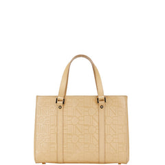 セリーヌ ロゴエンボス ハンドバッグ ベージュ レザー レディース CELINE 【中古】
