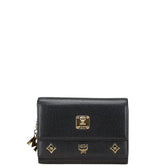 エム シー エム ロゴ金具 三つ折り財布 ブラック レザー レディース MCM 【中古】