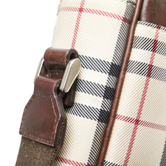 バーバリー ノバチェック 斜め掛け ショルダーバッグ ベージュ ブラウン キャンバス レザー レディース BURBERRY 【中古】