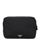 プラダ 三角ロゴプレート ポーチ ブラック ナイロン レディース PRADA 中古