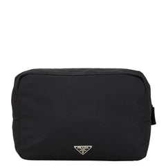 プラダ 三角ロゴプレート ポーチ ブラック ナイロン レディース PRADA 中古