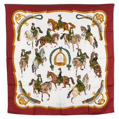 エルメス カレ90 REPRISE 乗馬風景 スカーフ ワインレッド マルチカラー シルク レディース HERMES 【中古】
