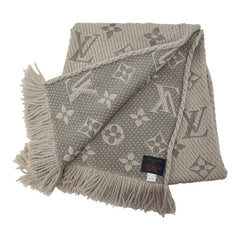ルイ ヴィトン エシャルプ ロゴマニア マフラー M74742 グレー グリペルル ウール シルク レディース LOUIS VUITTON 中古