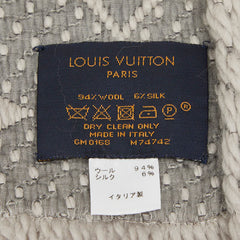 ルイ ヴィトン エシャルプ ロゴマニア マフラー M74742 グレー グリペルル ウール シルク レディース LOUIS VUITTON 中古