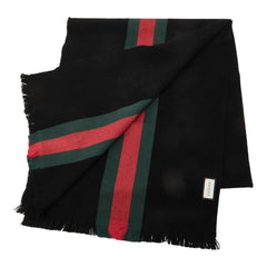 グッチ シェリーライン ビー マフラー 475513 ブラック レッド グリーン ウール カシミヤ シルク レディース GUCCI 中古