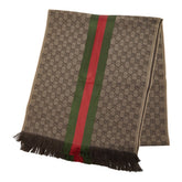 グッチ シェリーライン GGロゴジャカード マフラー 147351 ベージュ ウール シルク レディース GUCCI 中古