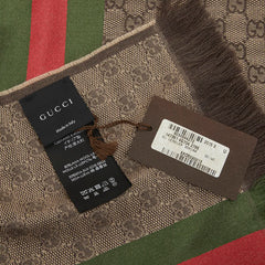 グッチ シェリーライン GGロゴジャカード マフラー 147351 ベージュ ウール シルク レディース GUCCI 中古