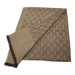 グッチ GGロゴ ジャカード ストール 165903 ブラウン ベージュ ウール シルク レディース GUCCI 中古