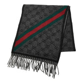 グッチ シェリーライン GGロゴ ジャカード マフラー 570603 グレー ウール レディース GUCCI 中古