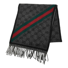 グッチ シェリーライン GGロゴ ジャカード マフラー 570603 グレー ウール レディース GUCCI 中古