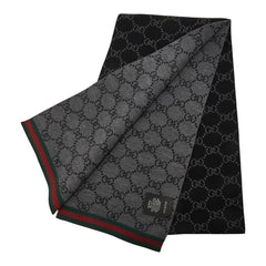 グッチ シェリーライン GGロゴ ジャカード マフラー ブラック グレー ウール レディース GUCCI 中古