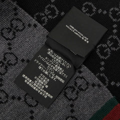 グッチ シェリーライン GGロゴ ジャカード マフラー ブラック グレー ウール レディース GUCCI 中古