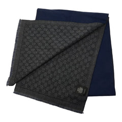 グッチ GGロゴジャカード マフラー グレー ネイビー ウール レディース GUCCI 中古