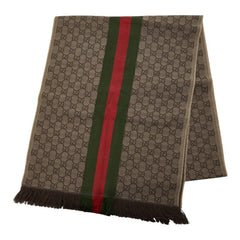 グッチ シェリーライン GGロゴジャカード マフラー 147351 ベージュ ウール シルク レディース GUCCI 中古
