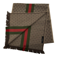 グッチ シェリーライン GGロゴジャカード マフラー 147351 ベージュ ウール シルク レディース GUCCI 中古