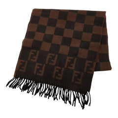 フェンディ ズッカ チェッカーボード マフラー ブラウン ブラック ウール レディース FENDI 中古