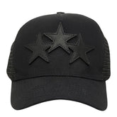 AMIRI 3 Star トラッカーキャップ スナップバック メッシュキャップ ブラック コットン レザー ポリエステル メンズ 中古