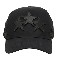 AMIRI 3 Star トラッカーキャップ スナップバック メッシュキャップ ブラック コットン レザー ポリエステル メンズ 中古