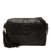 シャネル ココマーク マトラッセ30 フリンジ ショルダーバッグ ブラック ゴールド ラムスキン レディース CHANEL 中古