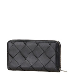 ボッテガヴェネタ マキシイントレチャート 長財布 ラウンドファスナー ブラック レザー レディース BOTTEGAVENETA 中古