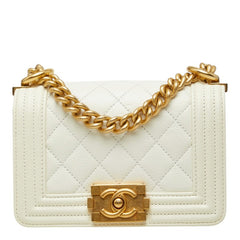 シャネル ココマーク ボーイシャネル15 マトラッセ チェーン ショルダーバッグ A67364 ホワイト ゴールド キャビアスキン レディース CHANEL 中古