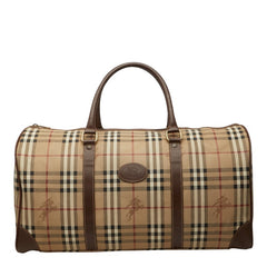 バーバリー ノバチェック ボストンバッグ ベージュ ブラウン PVC レザー レディース BURBERRY 中古