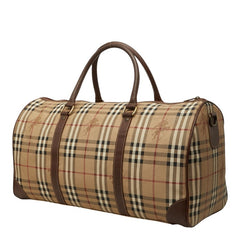 バーバリー ノバチェック ボストンバッグ ベージュ ブラウン PVC レザー レディース BURBERRY 中古