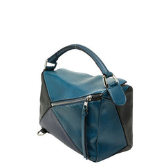 ロエベ アナグラム パズル スモール ハンドバッグ ショルダーバッグ 2WAY ネイビー パープル バイカラー レザー レディース LOEWE 【中古】
