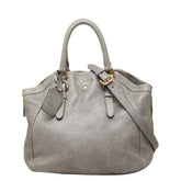 プラダ ロゴ トートバッグ ショルダーバッグ 2WAY BN1695 シルバー グレー レザー レディース PRADA 【中古】