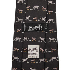 エルメス 馬柄 ネクタイ シルク100% ブラック シルク メンズ HERMES 【中古】