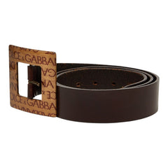 ドルチェアンドガッバーナ ロゴ スクエア バックル ベルト ダークブラウン レザー メンズ DOLCE&GABBANA 【中古】