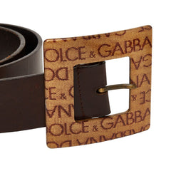 ドルチェアンドガッバーナ ロゴ スクエア バックル ベルト ダークブラウン レザー メンズ DOLCE&GABBANA 【中古】