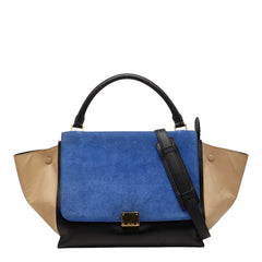 セリーヌ トラペーズ ハンドバッグ ショルダーバッグ 2WAY トリコロール ブルー ブラック ベージュ スウェード レザー レディース CELINE 【中古】