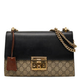 グッチ GGスプリーム パドロック チェーン ショルダーバッグ 409486 ベージュ ブラック レザー PVC レディース GUCCI 【中古】