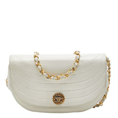 シャネル ココマーク ハーフムーン チェーン ショルダーバッグ ホワイト ラムスキン レディース CHANEL 【中古】